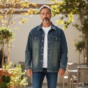 Vintage Vibes GL Patchwork Heavy Cotton Blue Jean Shirt Jacket Side Slits XXL